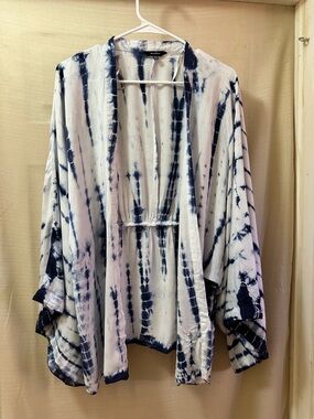 Sim & Sam Blue Tie Dye Kimono Sleeve Boho Cardigan Top Rayon L XL